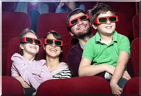 Family with 3d glasses.