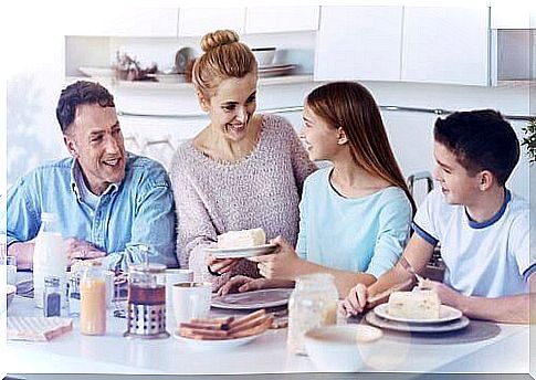 Loving family having coffee together.