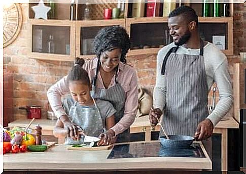 Family cooking together