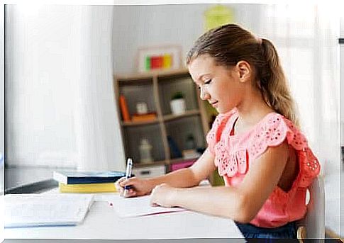 space for homework: girl doing homework