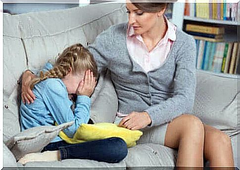 mother with daughter crying