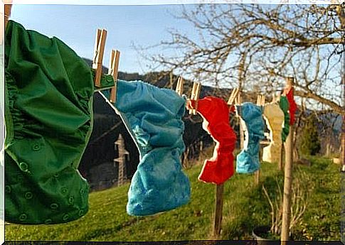 Laundry line with cloth diapers