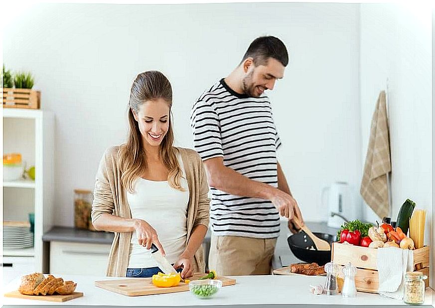 couple cooking together