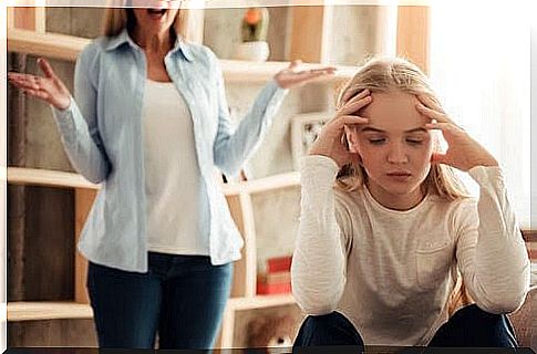 abandoned teenager with mother in the background