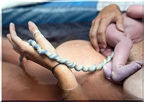 gives birth at home: newly delivered baby with umbilical cord