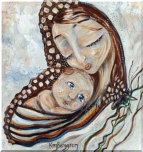 your arms are the most beautiful jewel on my neck: illustration of mother and child