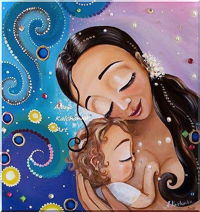 illustration of mother and child breastfeeding